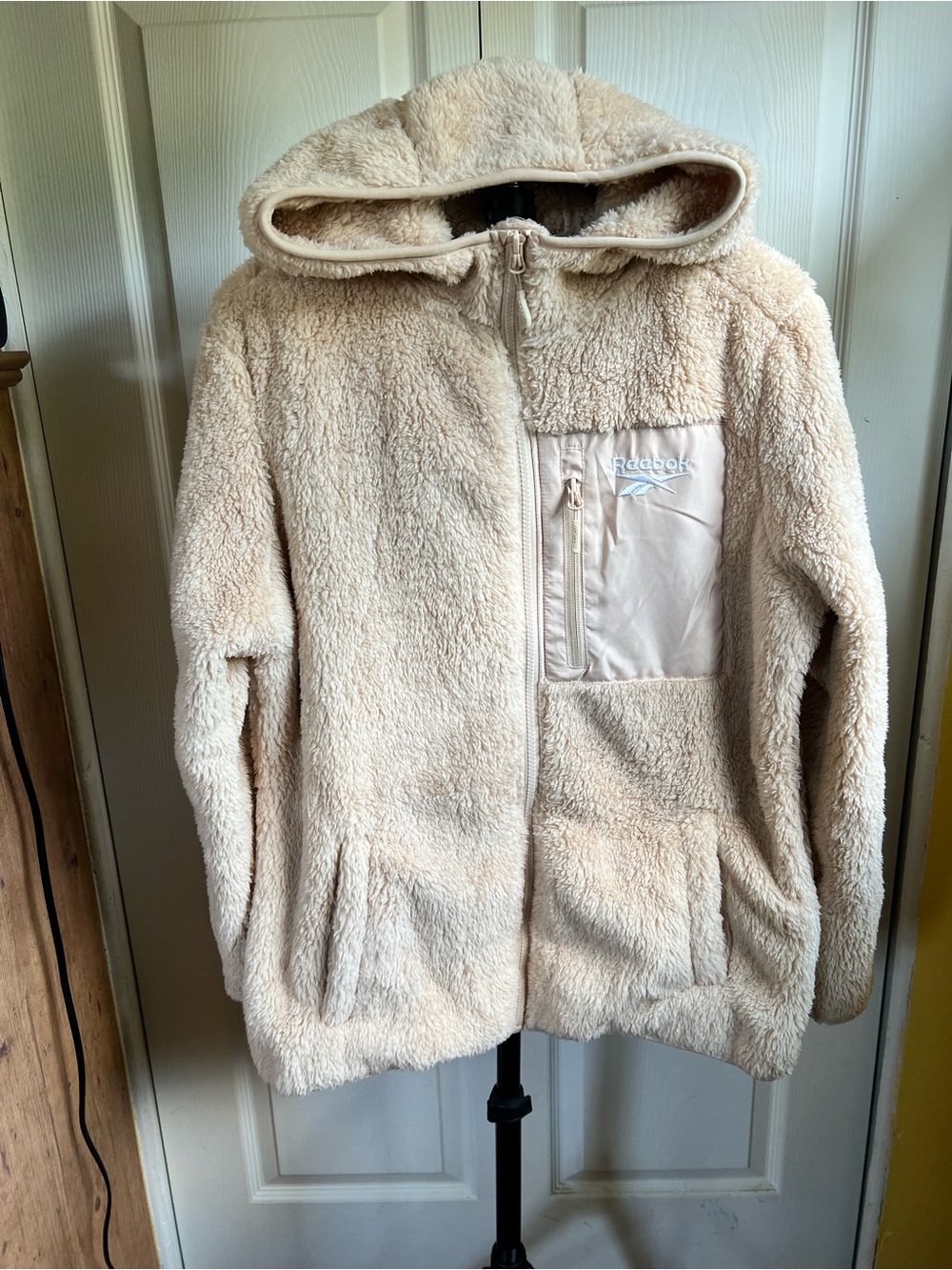 Reebok Plush Sherpa Zip-Up Hoodie in Cream